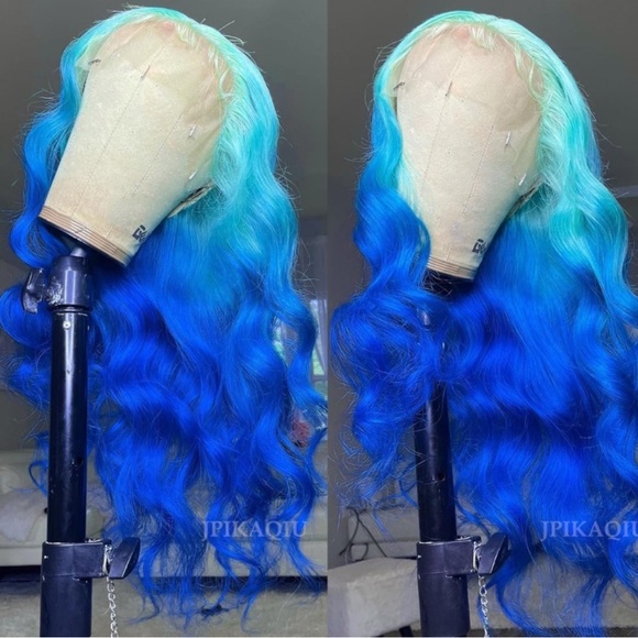 22” Ombre Blue Lace Front Wig Long Wavy Hair *NEW*